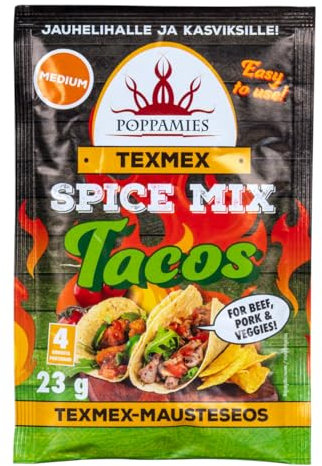 POPPAMIES Texmex Tacos Spice Mix - Vegano, Senza Glutine, Senza Lattosio - Speziato: Medio - 23g