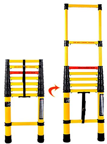 Leichte Teleskopleiter, Verlängerungsleiter, 2 m/ 3 m/ 4 m/ 12 m hoch, ausziehbare Leitern mit Isolierung – Glasfaser-Teleskopleiter, Nicht leitend, für Stromarbeiten/Fabrik/Heim-Loft, Gelb