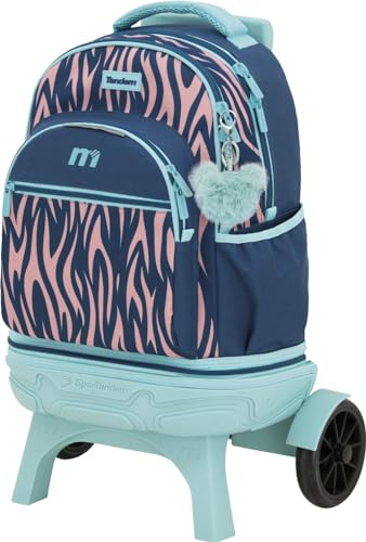 TANDEM Carro Compact Desmontable, Mochila Escolar con Ruedas Grandes y Silenciosas, 35L, 5 Compartimentos, Tirantes Ergonómicos, Bolsillo Lateral para Botella, Asa Acolchada Superior, Colección Flame