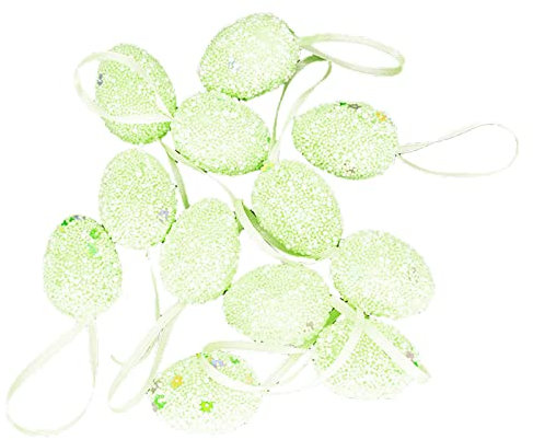 12X Osterei Ornamente Ostern, Handbemalte Buntes Ei, Ostereier zum Aufhängen - pastellfarbene Osterdeko mit tollen Mustern - Deko Ostereier mit Schnur zum Aufhängen (Green, One Size)