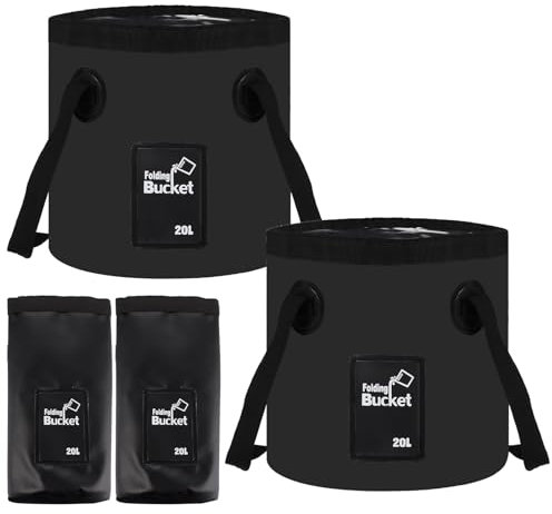 MUXHEL 2PCS Folding Water Bucket 20L Lightweight Folding Bucket Multifunctional Portable PVC Collapsible Bucket for Camping Picnic Hiking Traveling Fishing-Black