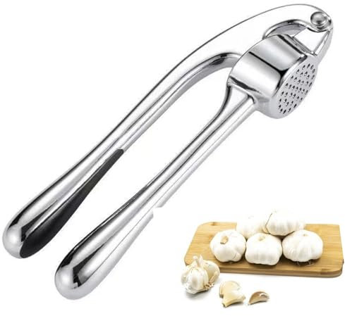ROROJOYMA Spremiaglio Professionale Trita, Schiaccia Aglio in Acciaio Inox, Realizzato in acciaio inossidabile con maniglia facile da premere per estrarre più pasta d'aglio (argento)