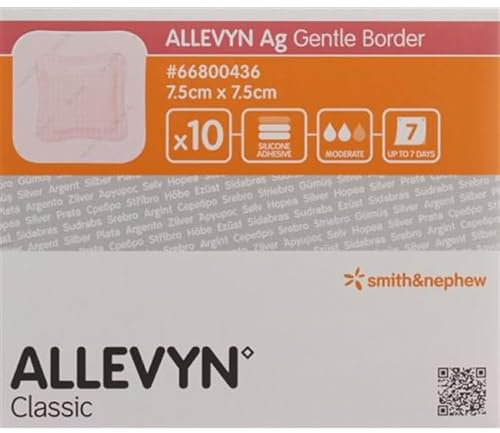 Apósito con borde de espuma delicada con plata antimicrobiana, 7,5 x 7,5 cm, 10 unidades