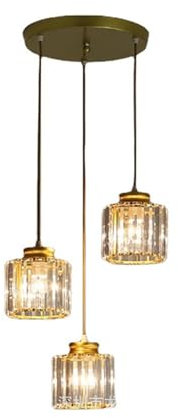 NICRX Suspension en cristal à 3 lumières, base dorée et plafonnier en cristal, luminaire suspendu pour îlot de cuisine, salle à manger, chambre à coucher (Or)