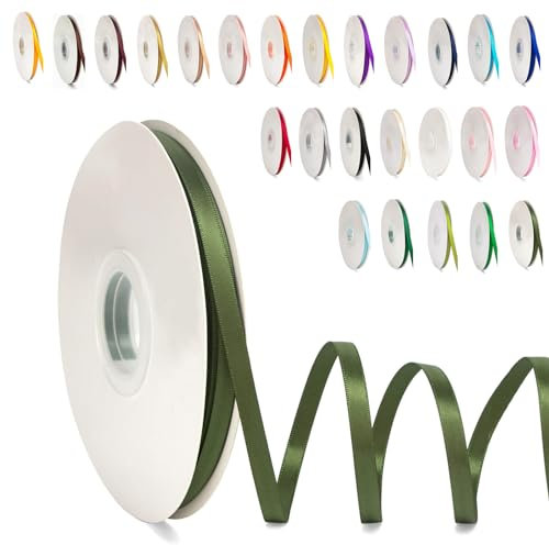 POPOYU Nastro di Raso Verde Militare, Nastro in Tessuto 6mm x 91m Nastri per Pacchi Regalo,Nastrini Colorati per Lavoretti Palloncini, Fiocchi, Festa Decorazione di Cerimonia Nuziale