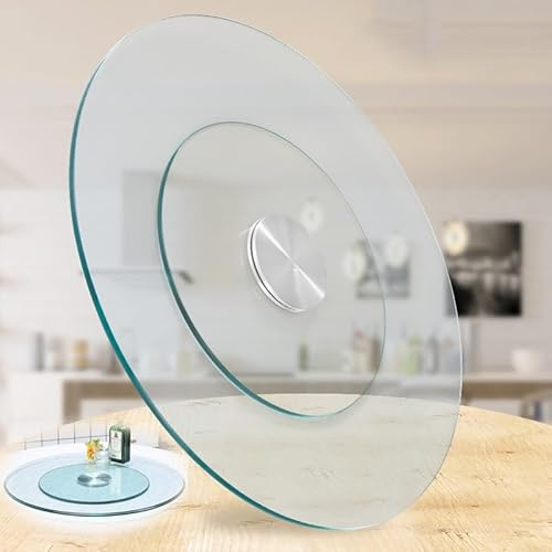 GHFTCCF 60cm/70cm/80cm/90cm/100cm Lazy Susan Drehteller, große gehärtetes Glas drehplatte, Runder Transparent Servierplatte Für Küche Esstisch(Color:90cm/36in)
