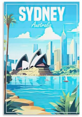 Jdheeh Vintage-Poster auf Leinwand, Motiv: Sydney, Australien, 20 x 30 cm