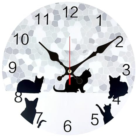 astylishome Uhren für Wohnzimmer, schwarz, niedlich, Cartoon-Katze, 30,5 cm, leise, nicht tickend, Wanduhr, batteriebetrieben, für Küche, Schlafzimmer, Waschküche, Büro, 1608