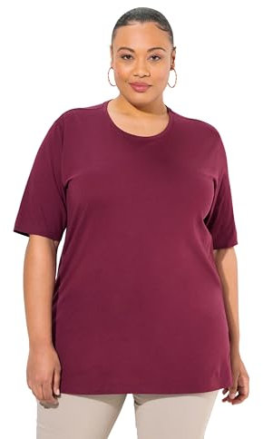 Ulla Popken Damen T-Shirt, Rundhalsausschnitt, Relaxed, Halbarm, Dunkle Beere, 58-60 EU
