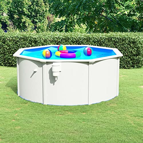 Sufrk Piscina con Pareti in Acciaio 300x120 cm Bianca,Piscina AUT O Portante da Esterno, Piscina Fuori Terra con Filtro e Valvola