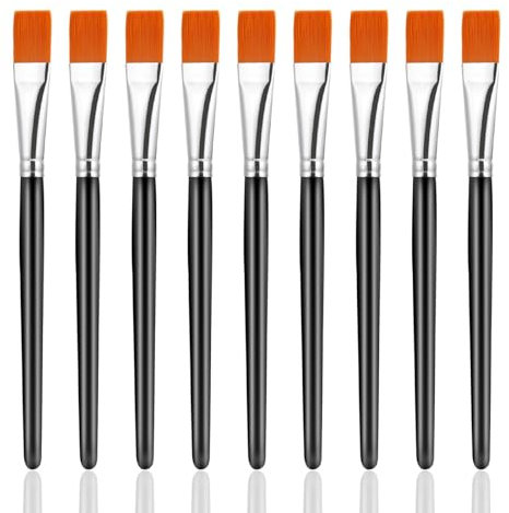 Molain 10 Pcs 3/4 Inch Flat Paint Brushes for Acrylic Painting, Large Synthetic Paint Brushes Bulk with Wooden Handle Art Painters for Acrylic, Watercolor, Oil, Crafts, Face Body Art(Black)