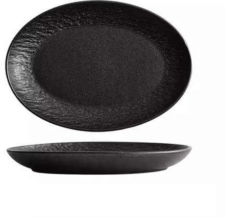 LUZZILE Speiseteller, Keramik, oval, Mikrowelle, spezieller gedämpfter Fischteller, Speiseteller, Haushaltsgeschirr, Fischteller, Keramik-Teller, Schwarz, Größe S