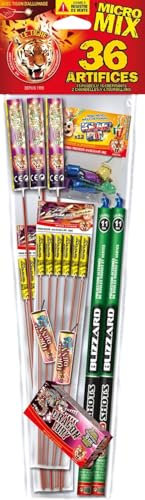 France Artifices Assortiment de 38 Feux d'Artifice SACHET MICRO MIX, boules crépitantes et tourbillons volants. Idéal pour Vos évènements, Pour Enfant & Adulte, Effet Garanti - Catégorie F1