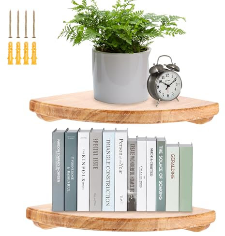 GBACHOOSE 2 Stück Eckregal Hängend, Eckregal 22cm, Eckregal Wand Holz, Eckregal Massivholz, Fächerförmige Eckwandregal für Schlafzimmer, Küche, Wohnzimmer, Badezimmer