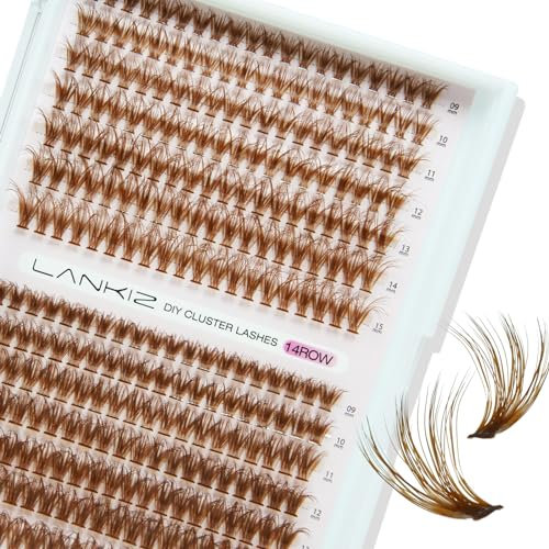 LANKIZ Cils 3D 40D+50D Marron - Extensions de Cils Clusters Professionnelles, Kit de Cils Artificiels Ultra-Naturels pour Maquillage à Domicile