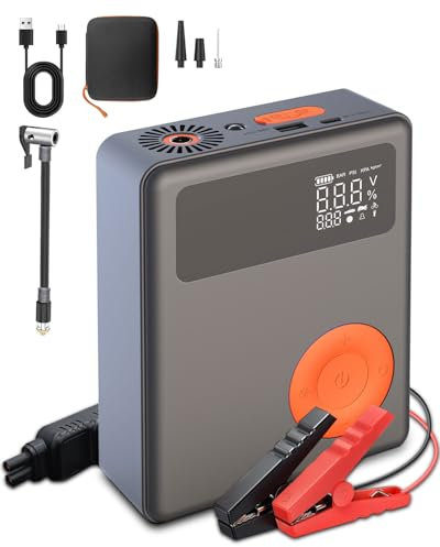 Lulizar 4-in-1 Car Jump Starter and Tyre Inflator Power Pack, 1750A (Up to 8.0L Gas, 6.5L Diesel) with Heat Dissipation, for 12V Vehicles