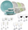 Melamin Camping Geschirr Set 4 Personen Harmonie 16 Teilig + 16 Gläser Wasser Weingläser Champagner Tafelgeschirr Picknick BBQ Kochgeschirr