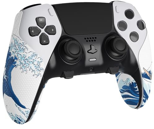 PlayVital Anti-Skid Absorbente del Sudor Mando Grip para ps5 Edge Wireless Controller, Professional Textured Soft PU Mango Grips Protector Anti Sudor para ps5 Edge Control(La Gran Ola de Kanagawa)