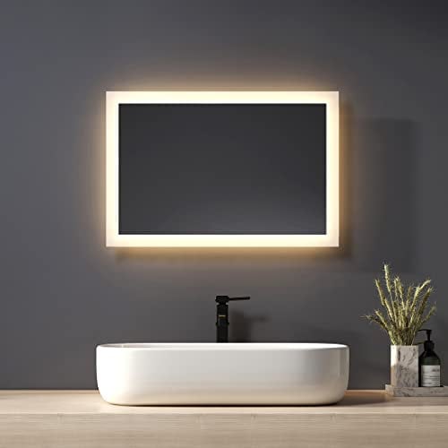 Heilmetz LED Badspiegel mit Beleuchtung 60x40 cm, Badezimmerspiegel mit Beleuchtung 3000K Warmweiß Licht, Wandspiegel mit Licht, Vertikal/Horizontal Montage