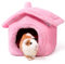 ONEJU Meerschweinchen Haus, Meerschweinchen Bett, teilbares Plüschdach, Kaninchen Haus, Kaninchen Bett, ideales Zubehoer für kleine Haustiere, Rosa