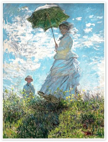 Frau mit Sonnenschirm – Madame Monet und ihr Sohn Poster von Claude Monet 13 x 18 cm Türkis Wandbilder Wanddeko