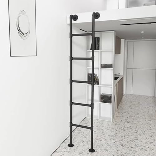 Industrielle wandmontierte Metallleiter für den Dachboden, 100–300 cm, Kellerfensterbrunnen, Ausstiegsleiter, Brandschutz-Kletterleiter für Wohnungen im Freien, Schwarz(190cm/75in)