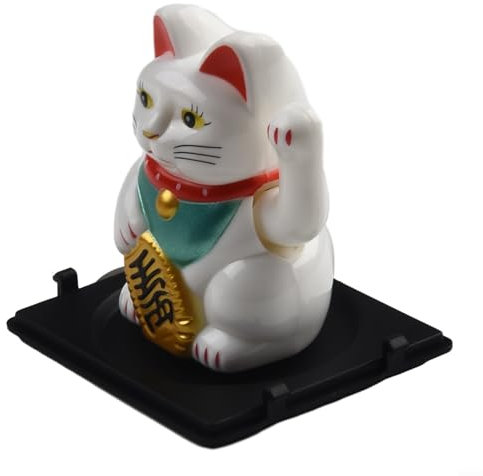 Sandyseptember Mini chat porte-bonheur à énergie solaire - Décoration automatique - Chat chinois à agiter - Maneki Neko - Pour voiture, tableau de bord, maison et bureau (Wanliang-blanc)