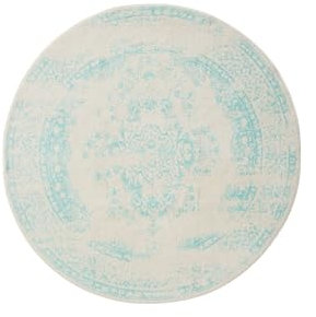 benuta Basic Teppich Sia - Creme/Türkis 120 cm Rund - Kunstfaser - Rund & im Style: Vintage, Boho-Style, Retro - Pflegeleicht für Wohnzimmer Schlafzimmer