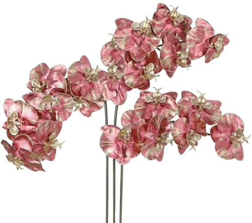 Briful 2 steli di orchidee glitterate rosa da 81,3 cm, per decorazioni per albero di Natale, fiori finti Phalaenopsis per decorazioni natalizie