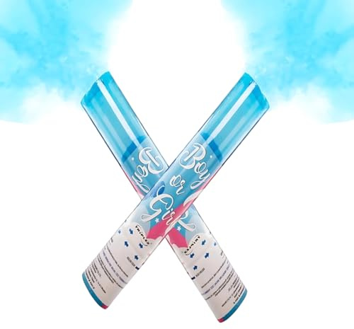 Lot de 2 Canons Fumigènes & Poudre Holi Biodégradables Gender Reveal | Poudre Bleu | Accessoire Idéal pour Annonce de Sexe Bébé Garçon | Parfait pour Fêtes et Célébrations (Bleu)