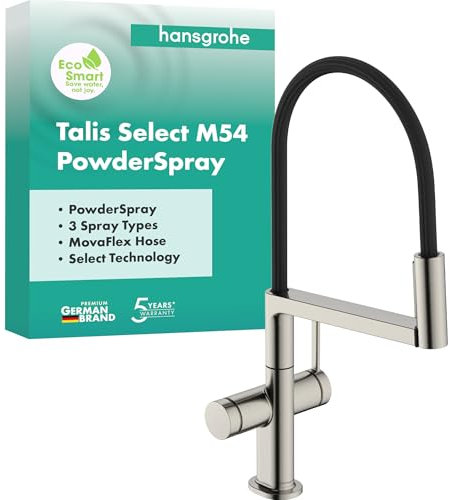 hansgrohe Talis Select M54 PowderSpray - Küchenarmatur mit Brause ausziehbar, SemiPro, 3 Strahlarten, Wasserhahn Küche mit Auslaufhöhe 210mm, Mischbatterie Küche schwenkbar, Edelstahl Finish, 72861800