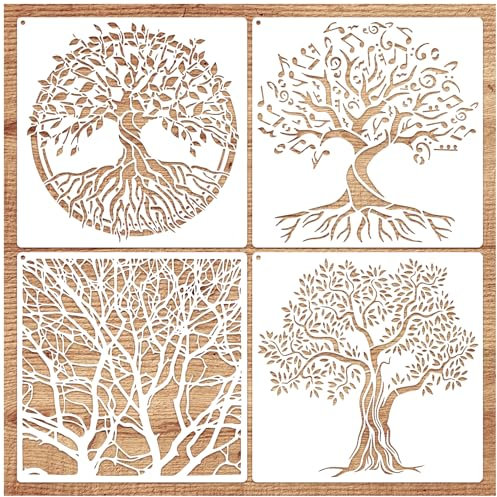 Grands pochoirs réutilisables pour peinture sur bois - Motif arbre de vie - Pour décoration murale, meubles, toile, décoration d'intérieur (arbre 4)
