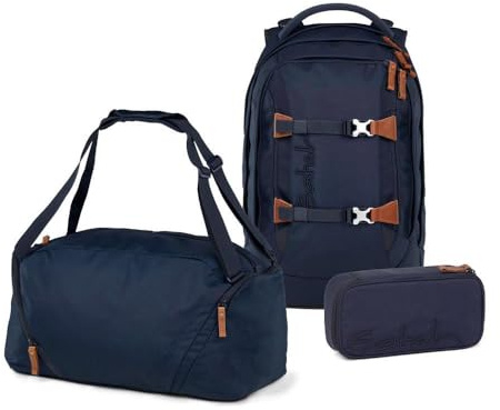 Satch Pack Nordic Black Skandi Edition Schulrucksack Set 3tlg. inkl. Schlamperbox und Sporttasche (Nordic Blue)