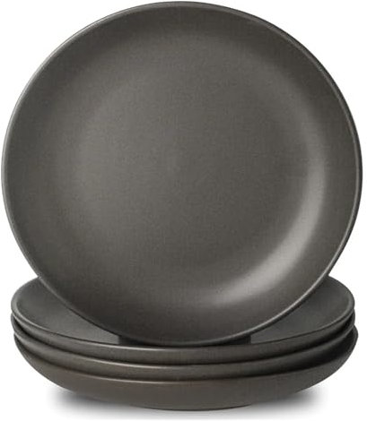 Service d'Assiettes en Grès Assiettes en grès, plats de service de 10 pouces, ensemble de 4 for la cuisine, plats en céramique, passent au micro-ondes et au lave-vaisselle, noir mat