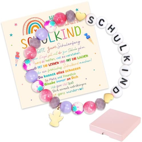 Augesak Einschulung Mädchen Geschenk, Schulkind Einschulung Ärmbänder Mädchen, Schulkind Geschenk für Schulanfänger Engel (Lila)