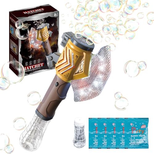 LETTERASHQP Tomahawk Seifenblasenmaschine Kinder Seifenblasen stab Seifenblasen Maschine Seifenblasen Set Elektrische Bubble Machine mit Seifenblasen Flüssigkeit Luftblasen Maschine(Gelblich Braun)