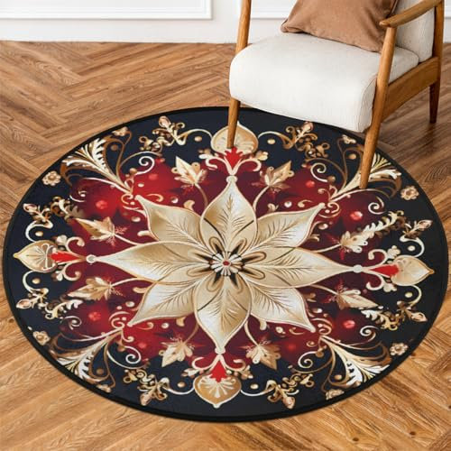 Mexpekil Runde Teppiche mit Rautenmuster für Wohnzimmer, waschbare Bodenmatte mit rutschfester Unterseite, 160 cm Durchmesser, runde Fläche, moderne Heimdekoration