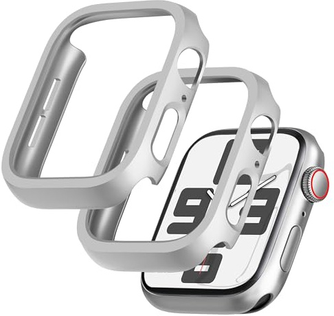 GEEDOOWIN 2 Stück [Nein Displayschutz] Schutzhülle für Apple Watch SE 3 (2025) / SE2 / SE/Series 6/5/4 44mm, Ultradünne Rundum Rahmen Stoßstange hülle, Schockfest Hart PC Gehäuse Schutz, Silber