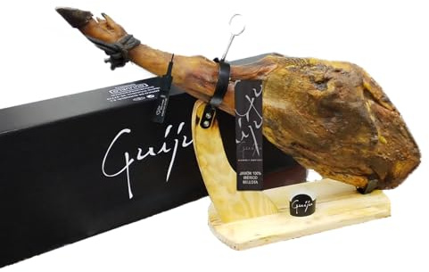 Guijú Jamón Ibérico de Bellota 100% Pata Negra, 8 kg, Pack Regalo con Jamonero y Cuchillo.