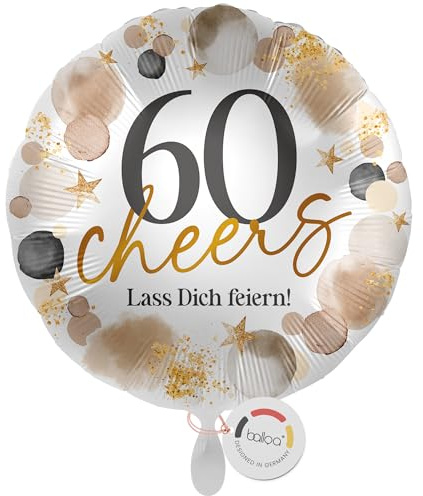 balloa Folienballon 60 Cheers Lass dich feiern, Geburtstagsdeko, 33 cm | Schriftzug 60 Cheers Lass dich feiern, runde Form, heliumgeeignet, ungefüllt, festliche Deko zum 60. Geburtstag