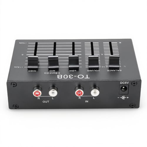 XUMIUZIY Phono Vorverstärker, Phono Digital Klangregler mit 3 Bändern, 2 Kanälen, 12 dB Hoch, Mittel und Niedrig Adaptiv, Symmetrische Lautstärkeregelung