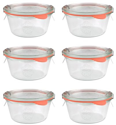 Flaschenland - 6x WECK 290ml Sturzglas, Einmachglas Komplett-Set inkl. Deckel, Klammern und Gummidichtung | Ideal als Vorratsglas, Marmeladenglas, Konservenglas oder Dessertglas | Made in Germany