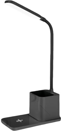 Lampe De Bureau Pour Étude - Luminaire Avec Support De Charge Sans Fil Et Porte-Stylo - Lampe LED Avec Luminosité Réglable, Chargeur Portable Et Éclairage Accessoire Avec Porte-Stylos Pour Bureau Et C