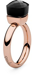 Qudo Firenze Edelstahl rosegold farbener Ring mit jet Stein (schwarz rose) (54)