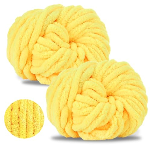 Ecowiaye 2 Stück Dicke Wolle, 500g Chunky Yarn Armstricken Wolle, Dickes Garn zum Häkeln, Flauschig XXL Häkelwolle zum Handstricken für Decke, Schals, Mützen, Haustier Nest (Leuchtgelb)
