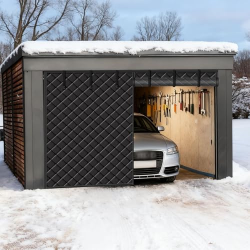 Cortina Aislante Para Puerta De Garaje, Cortinas Termicas Aislantes Frio Y Calor Para Puertas, Cortinas Con Cierre MagnéTico, Cortina De Puerta TéRmica De Invierno(Gris,305x244 cm)