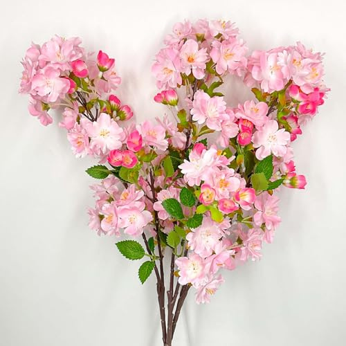 Jadeunm 3PCS Künstliche Kirschblütenzweige Rosa, Künstliche Blumen Kirschblüten Künstliche Blumen Frühlingsdeko Kunstblumen Frühling Kirschzweige Seidenblumen wie Echt 70cm für Zuhause, Büro, Vase