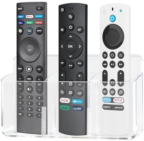 Remote Control Holder, Wall TV Remote Holder, 3 Slot Self Adhesive Marker Holder, Wall Pen Holder Storage for Home Office School (Clear)