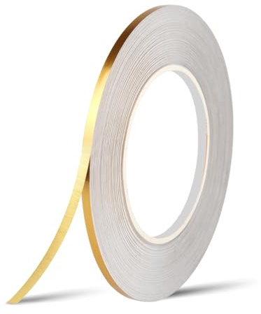 DIPZO Gold Metalized Mirror Tape 5mm x 50 Meters, Self-Adhesive PET Film Tape for Wall Decor, Waterproof Gap Sticker, Tile Seam Foil Sticker, DIY Arts & Crafts