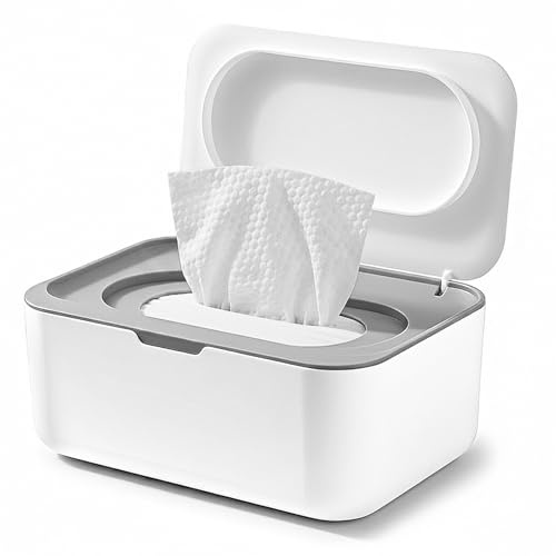 VINATO Scatola Porta Salviettine Umidificate con Coperchio, Dispenser per Salviette Anti-Polvere per Casa e Viaggio, Scatola per Salviette Struccanti e Salviette Detergenti, Grigio